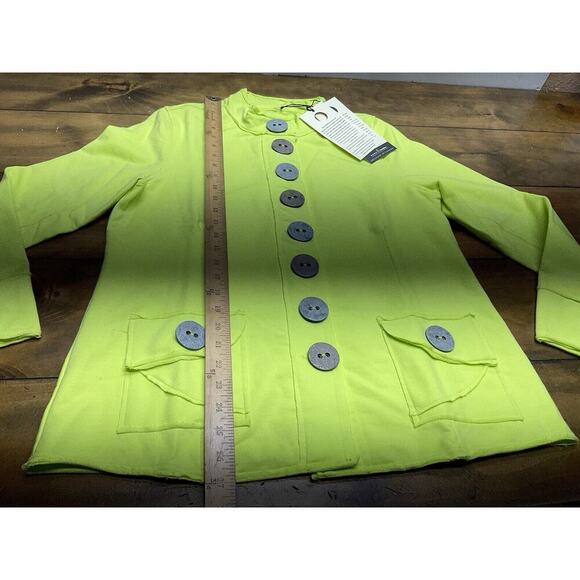 Neon Buddha Highlighter Yellow Button Front Jacket Athletic Yoga Large NWT - Picture 10 of 13